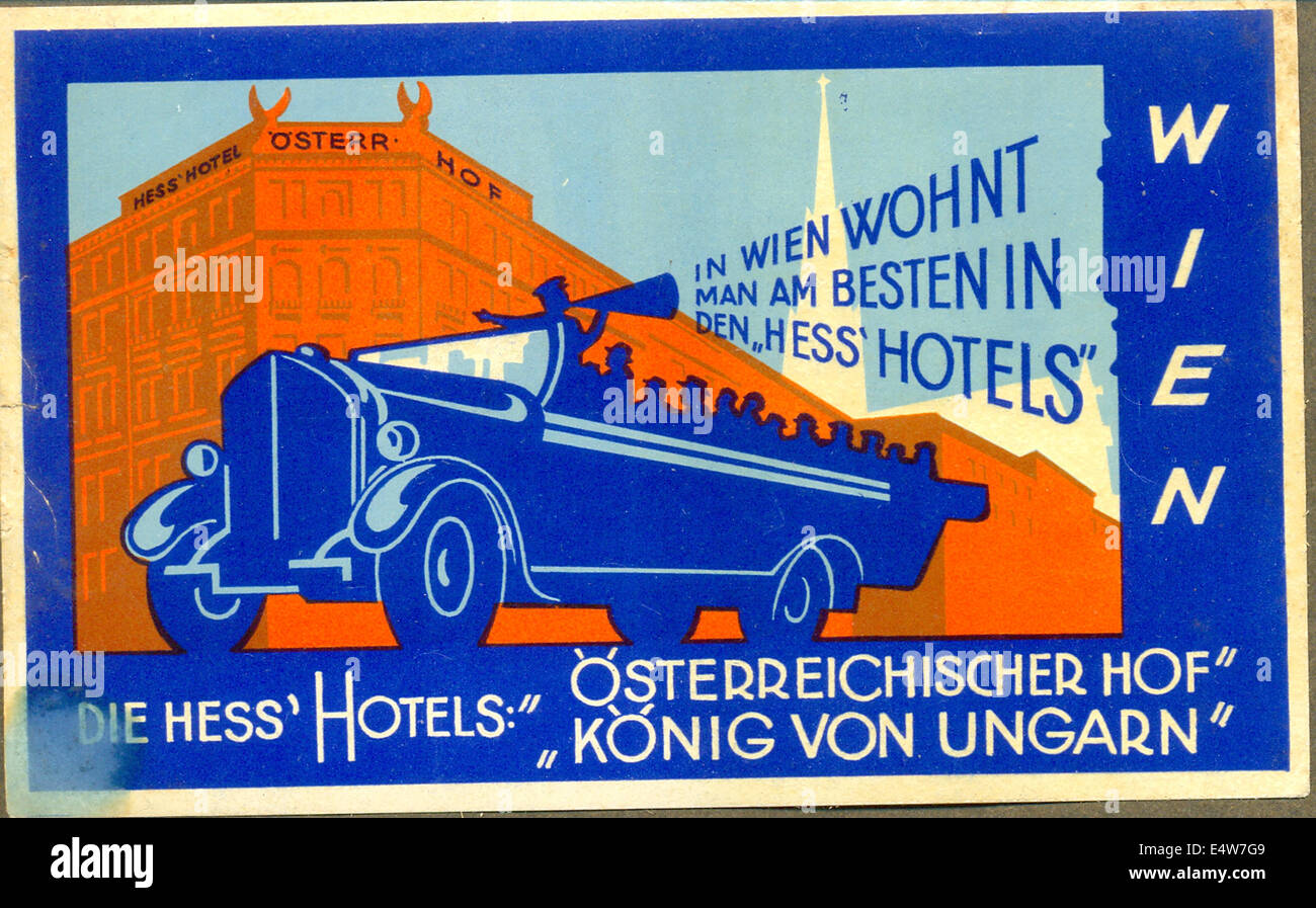 Gepäck-Label für Hess Hotels, Vienna Stockfoto