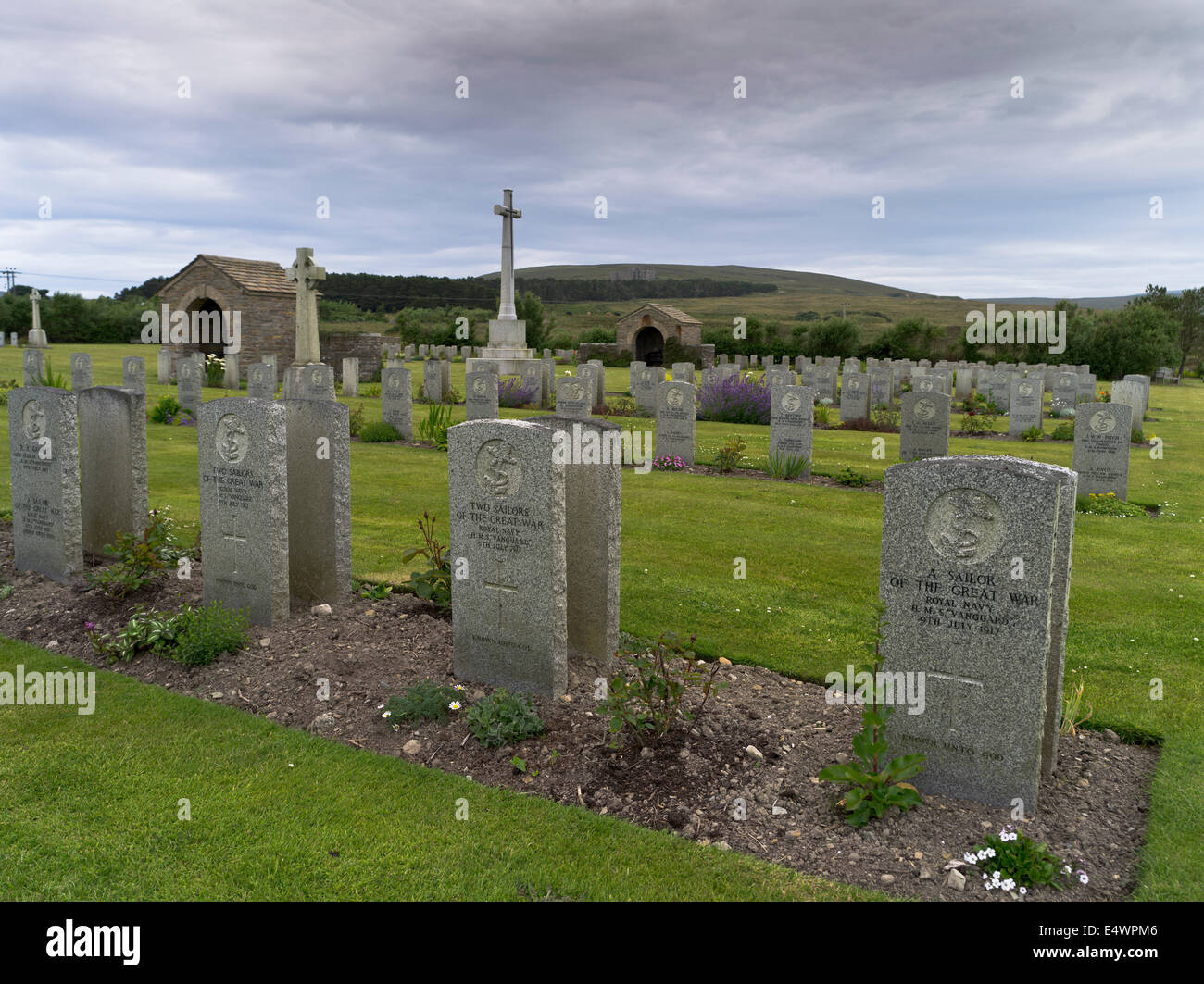 dh Lyness Naval Cemetery HOY ORKNEY Grabsteine Weltkrieg 1 Gräber Marine Soldatenfriedhof zuerst Stockfoto