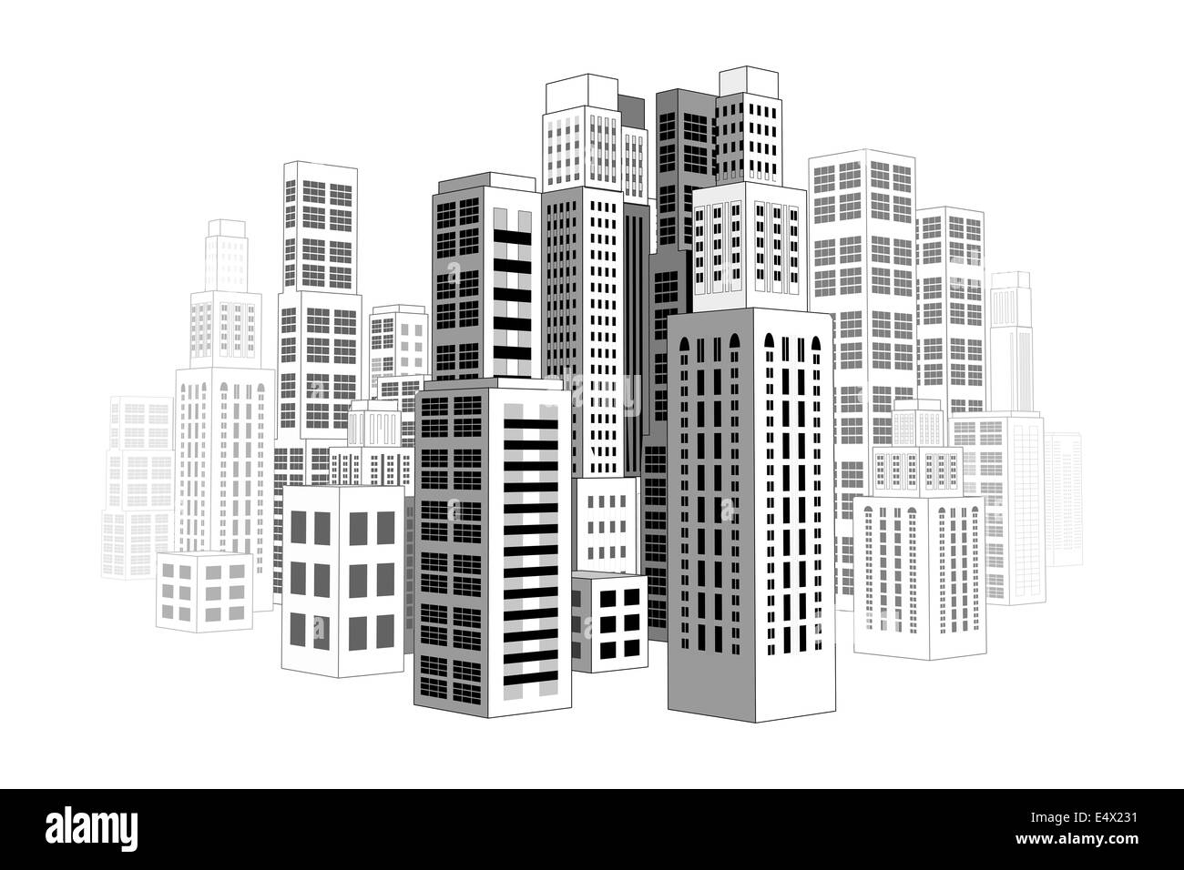 Stadt mit Gebäuden und Wolkenkratzern. Stockfoto