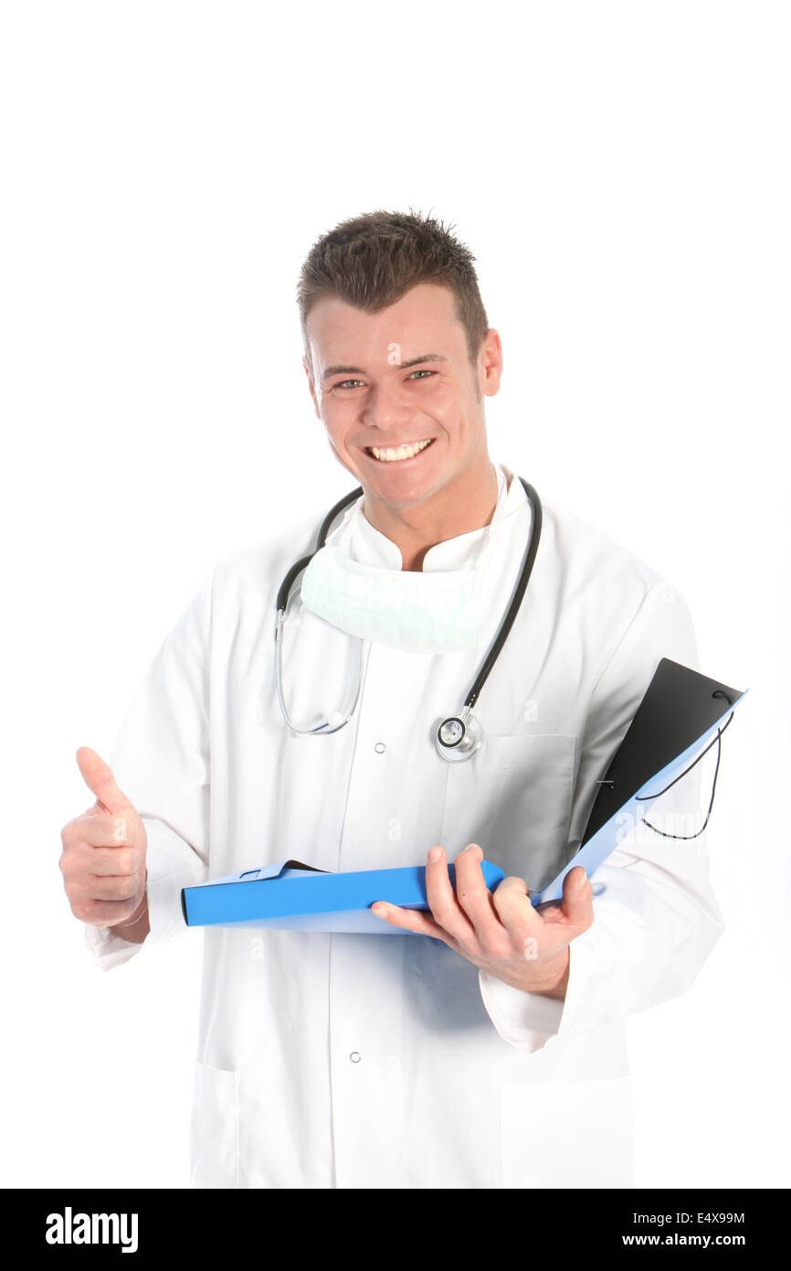 Glücklich männlichen Arzt geben einen Daumen nach oben Stockfoto