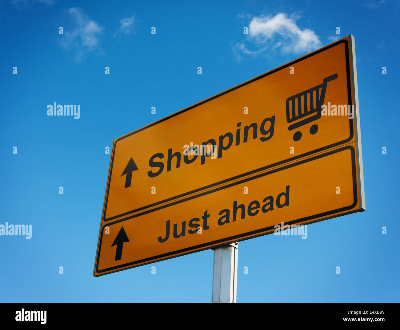 Shopping Schild direkt vor Ihnen. Stockfoto