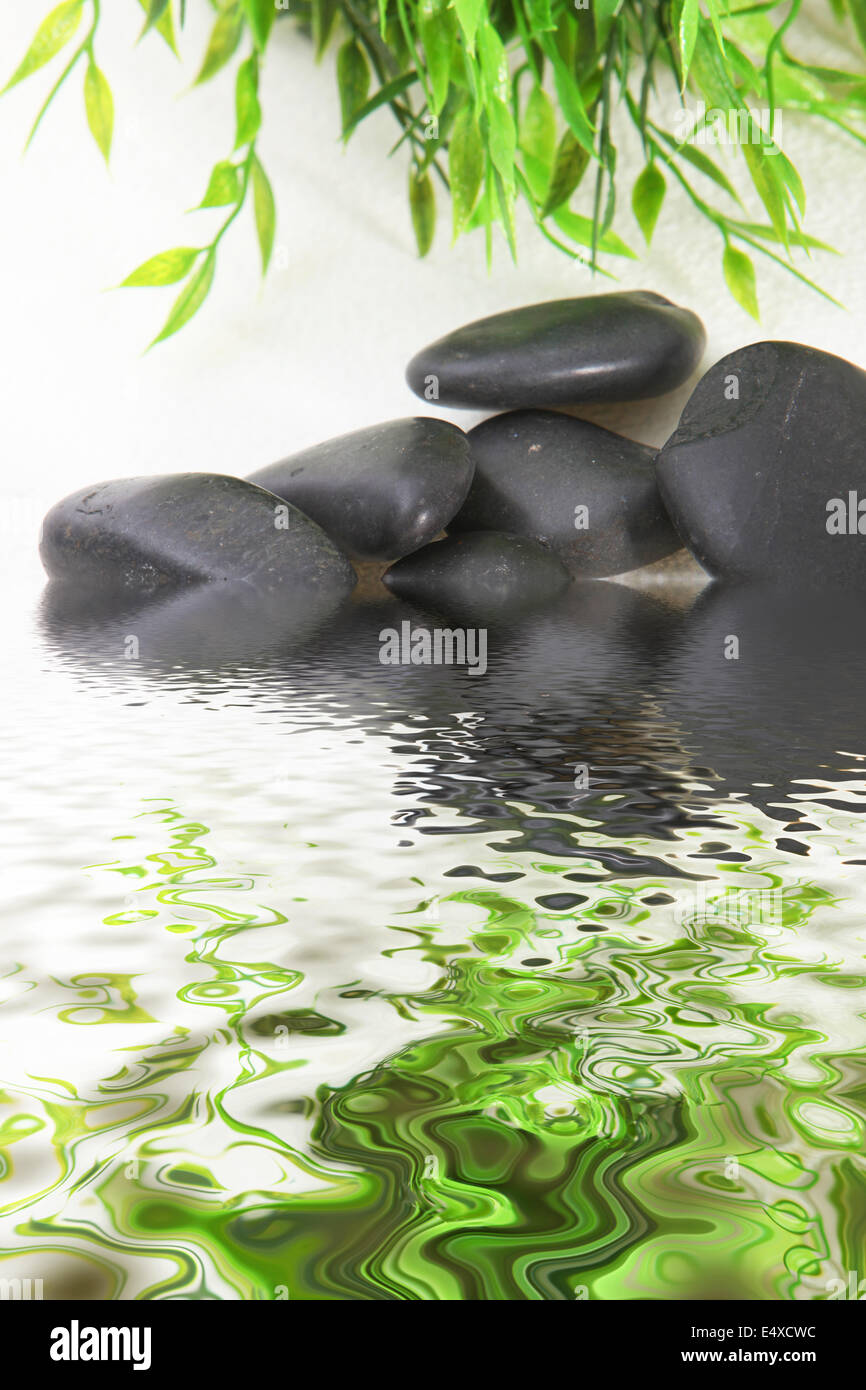 Glänzend schwarzen Steinen im Wasser Stockfoto