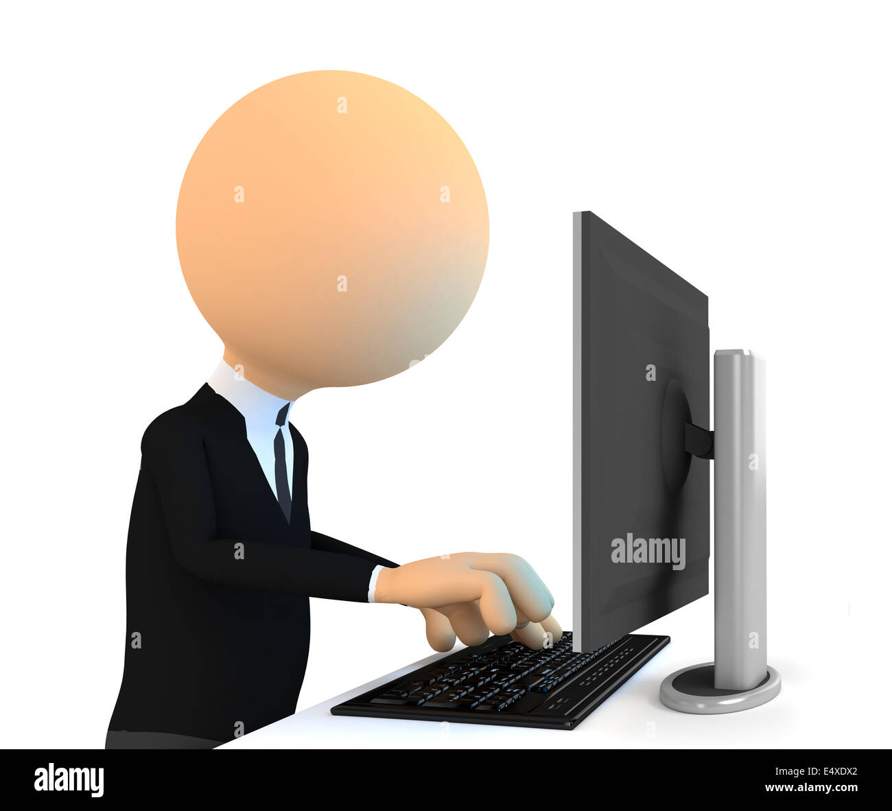 3D Charakter arbeiten am Computer. Stockfoto
