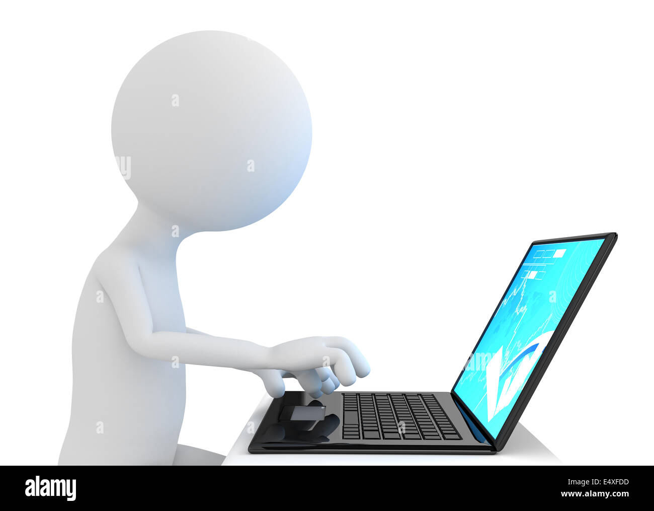 3D Charakter arbeiten am Computer. Stockfoto