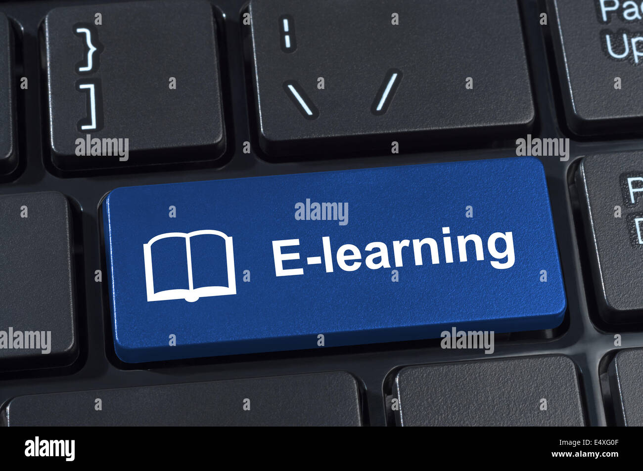 Taste e-Learning mit Symbol-Buch. Stockfoto