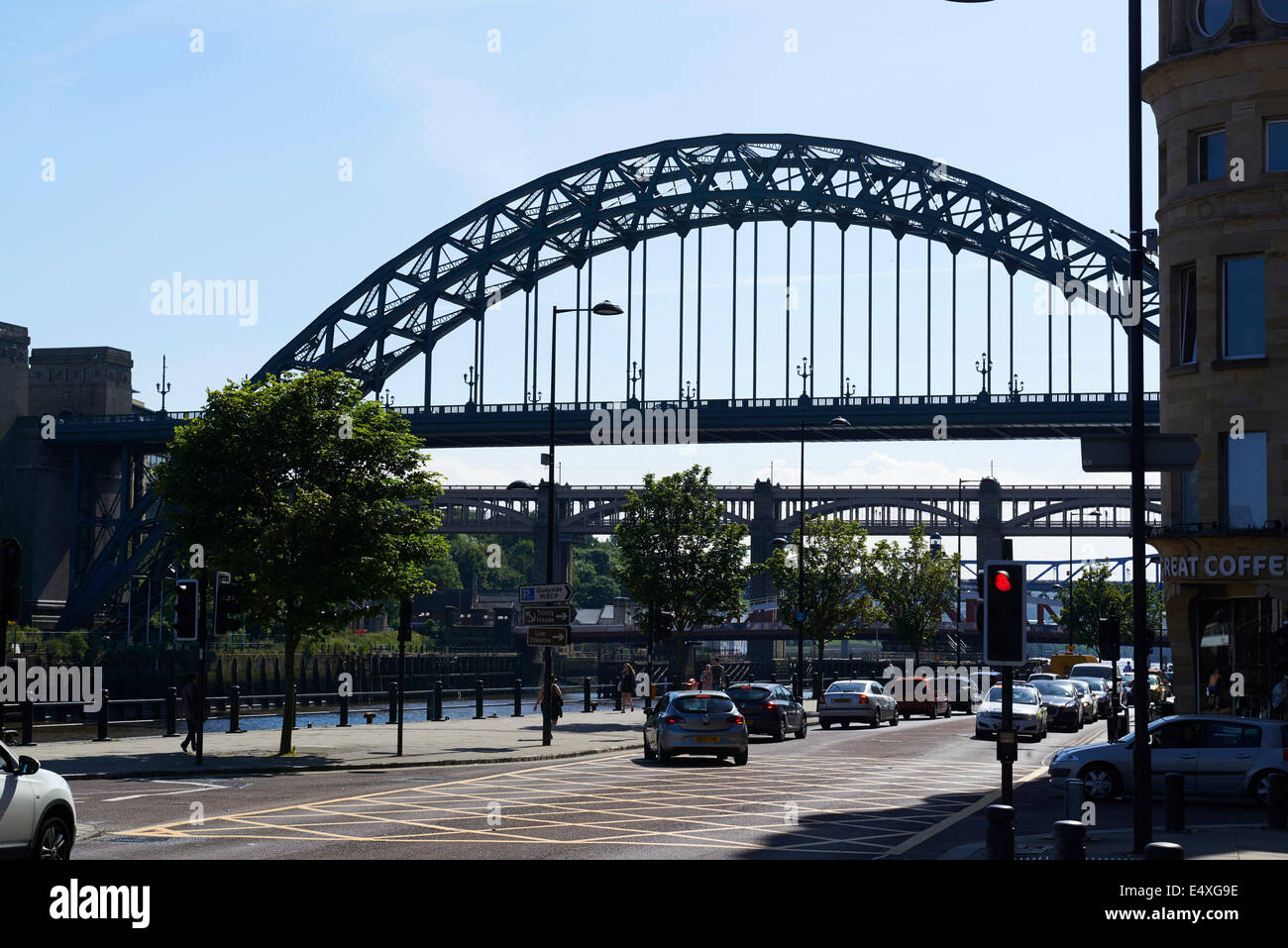Tyne Brücke in Silhouette, Newcastle Quayside, Newcastle upon Tyne, Nordostengland, Großbritannien Stockfoto