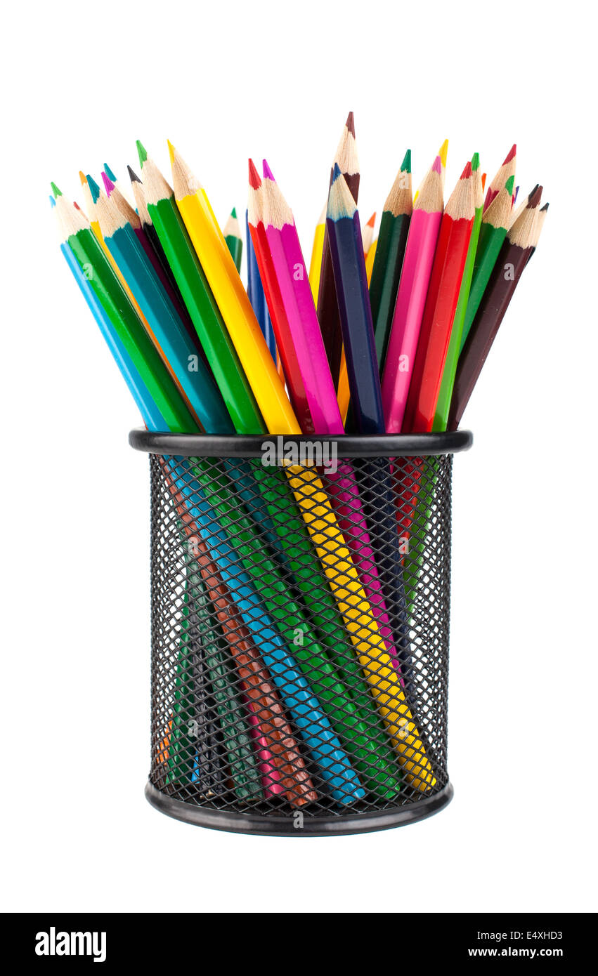 Verschiedenen Farbstiften in schwarz Büro Tasse Stockfoto