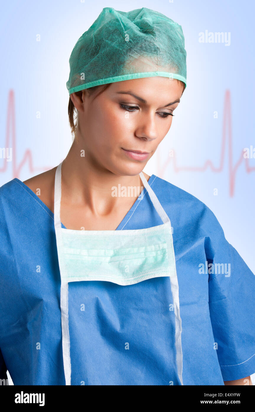 Traurige weibliche Chirurg Stockfoto