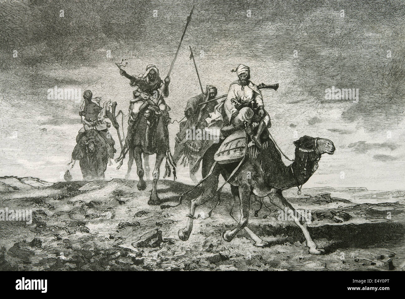 Arabische in der Wüste. Erstellt von R. Bong, 1884-Gravur. Stockfoto