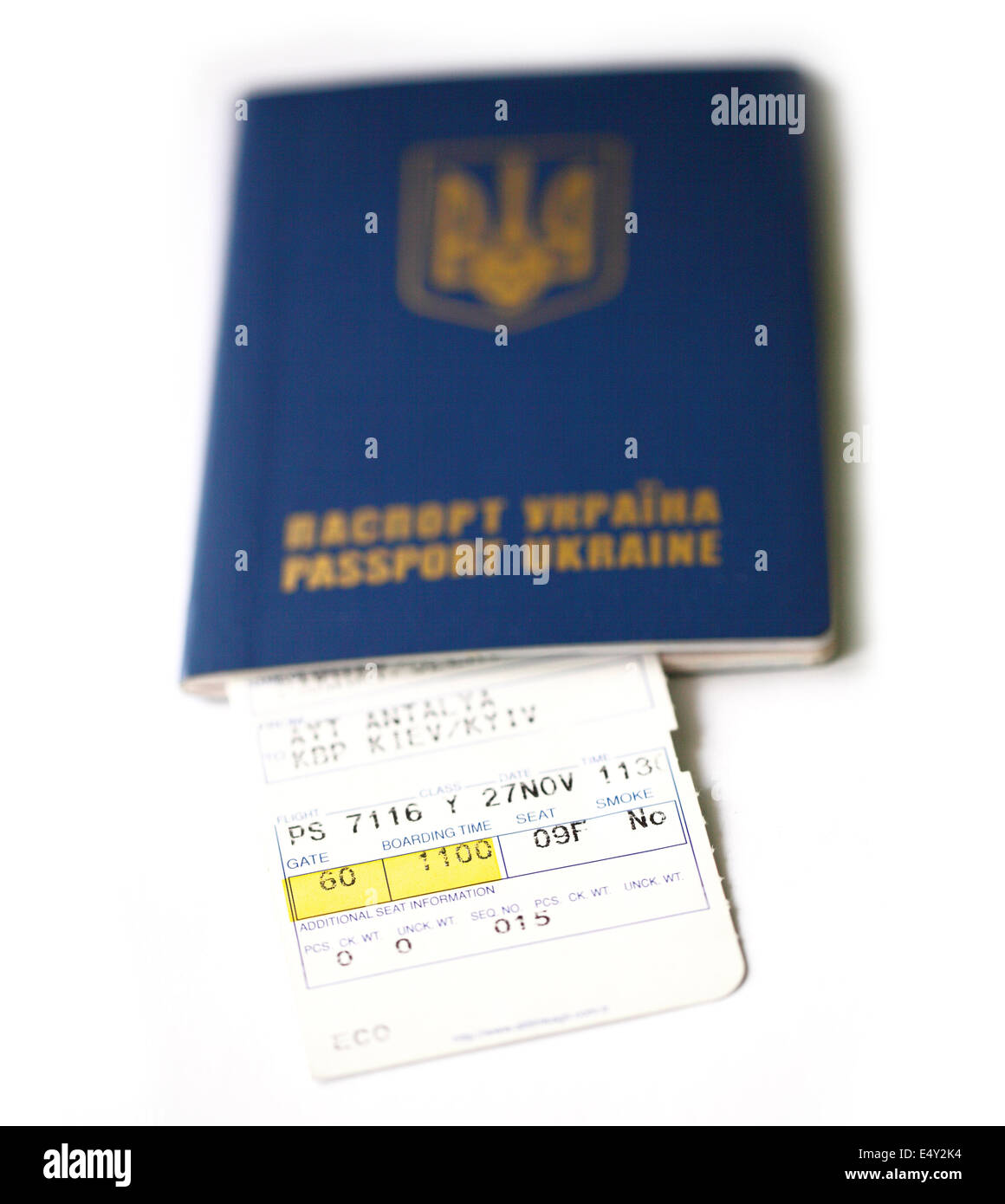 Ukrainischen Pass und Air ticket Stockfoto