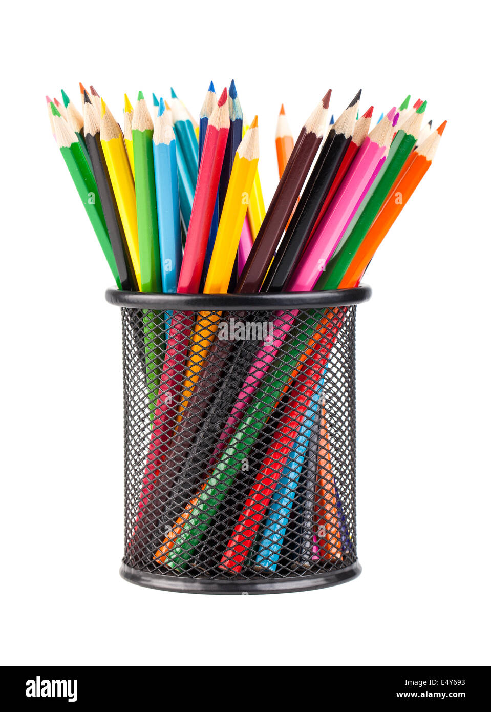 Verschiedenen Farbstiften in schwarz Büro Tasse Stockfoto