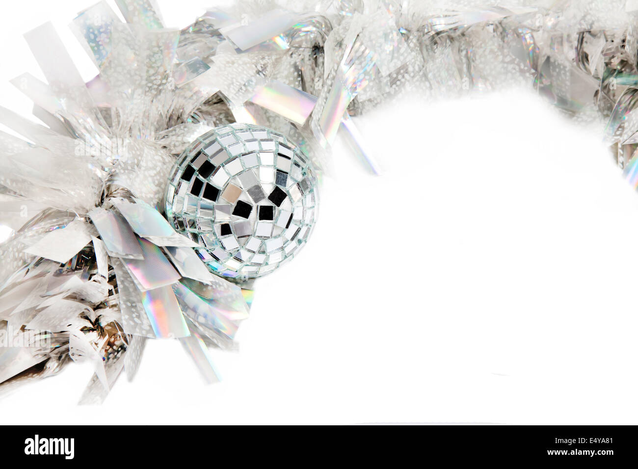 Weiß und Silber Weihnachten Lametta Hintergrund Stockfoto