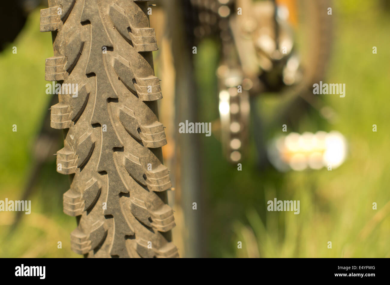 Die Profiltiefe Reifen von Fahrrädern Stockfoto