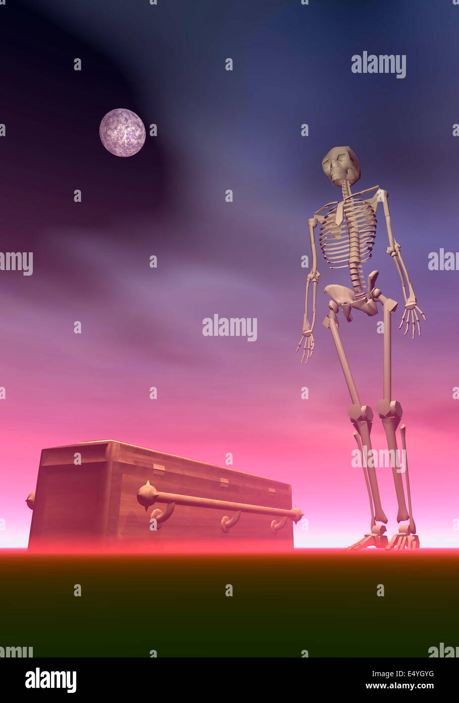 Sarg und Skelett - 3D render Stockfoto