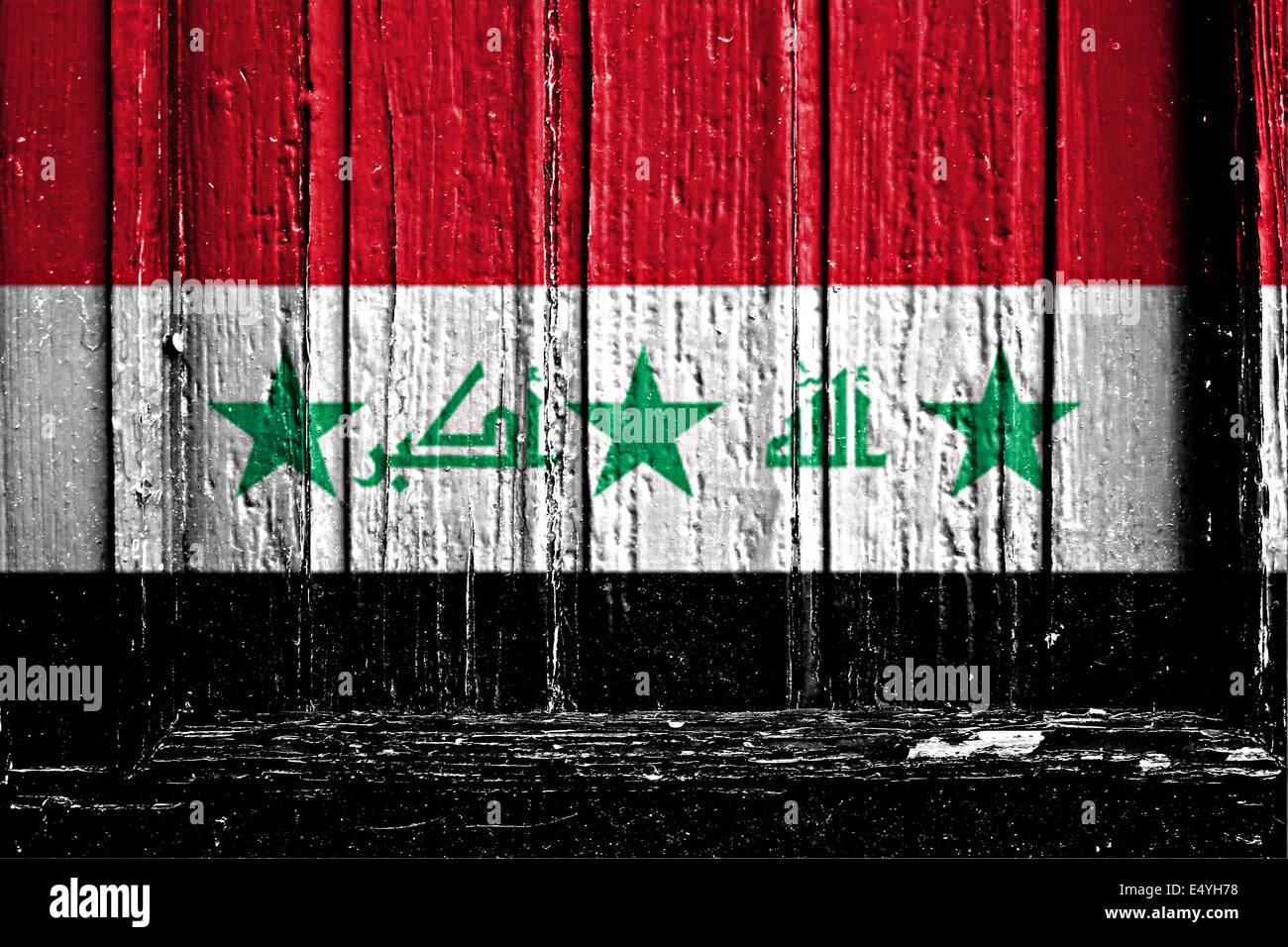 Flagge des Irak bemalt auf Holzrahmen Stockfoto
