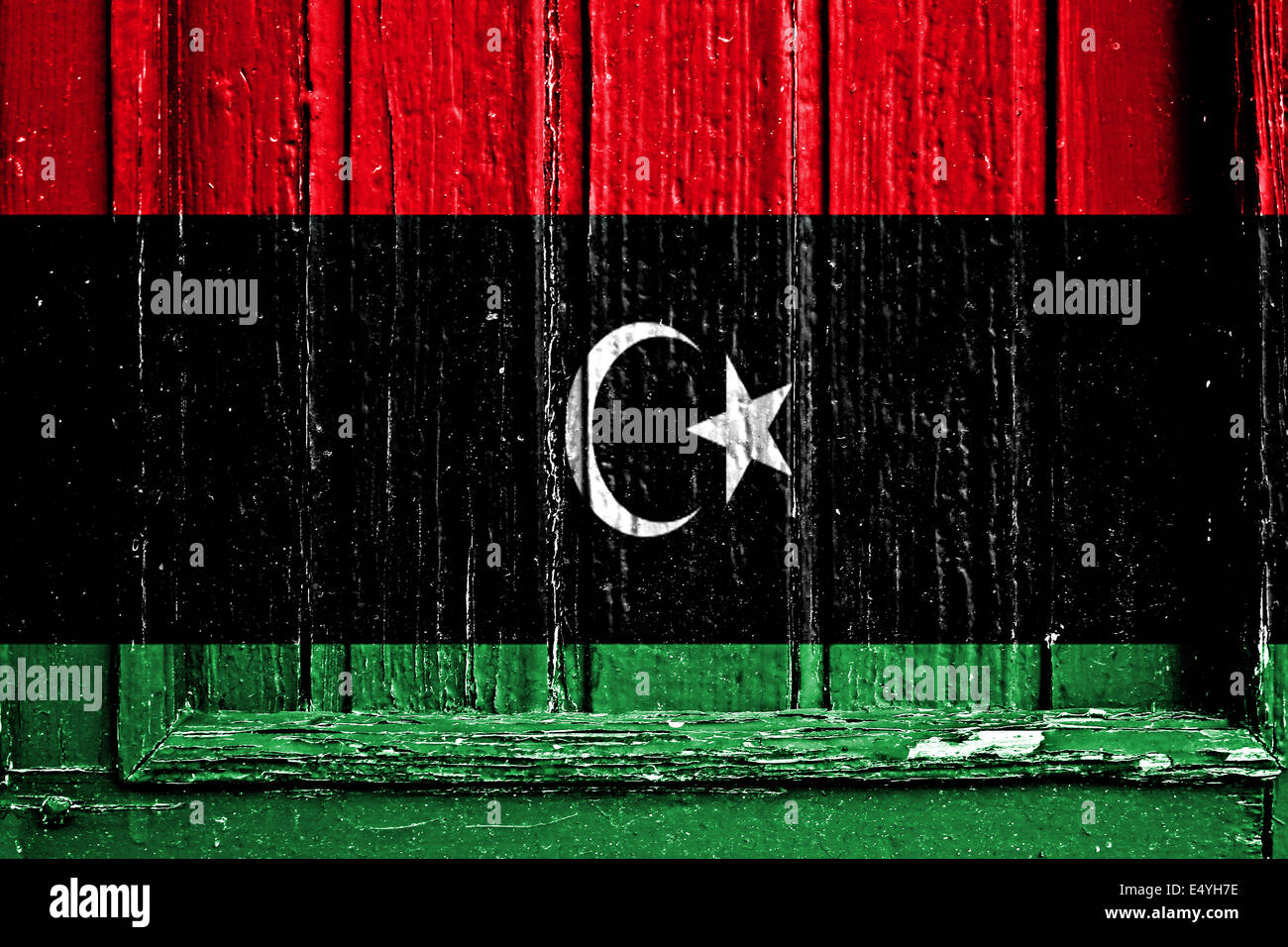 Flagge Libyens bemalt auf Holzrahmen Stockfoto