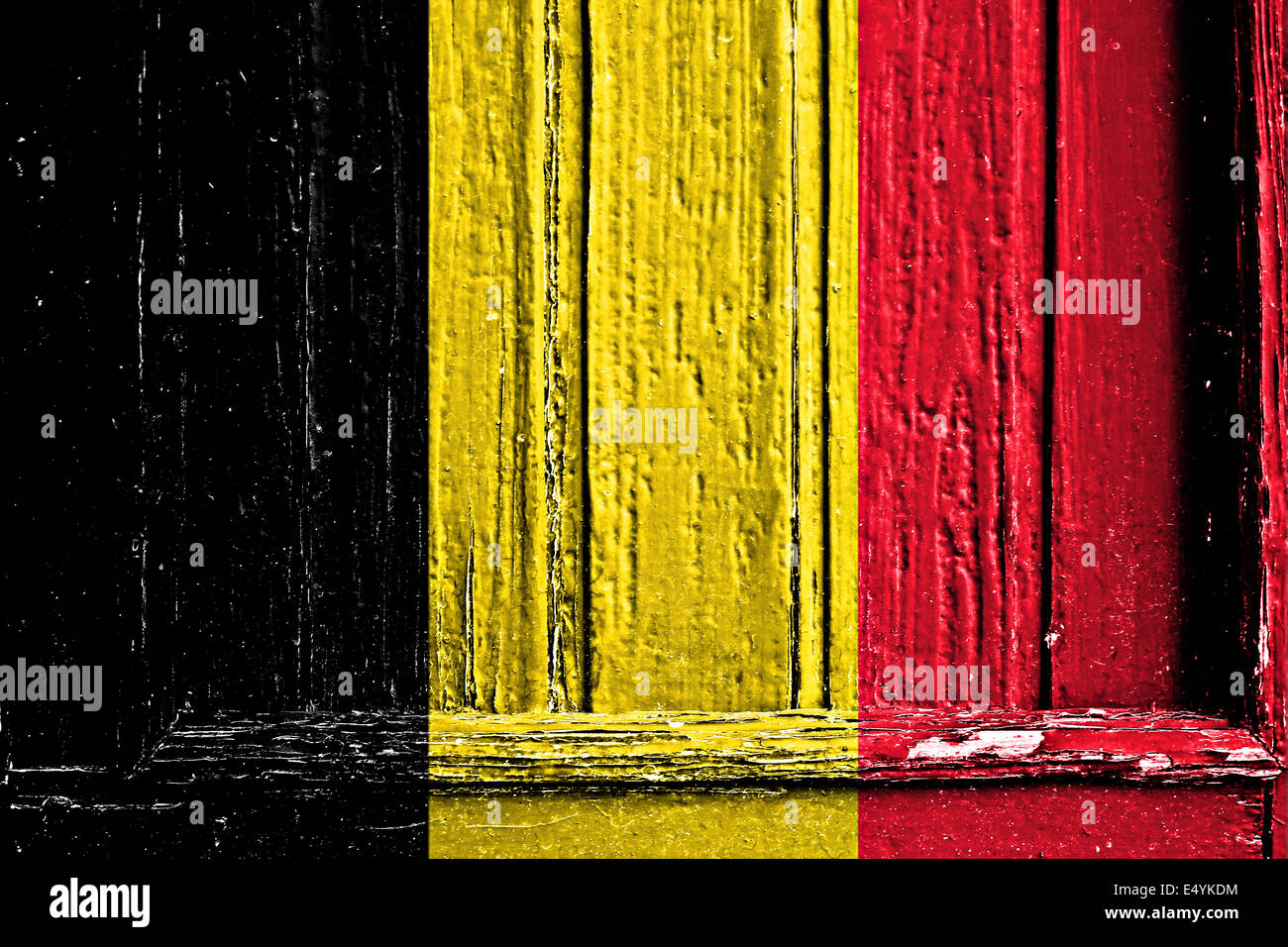 Flagge von Belgien bemalt auf Holzrahmen Stockfoto