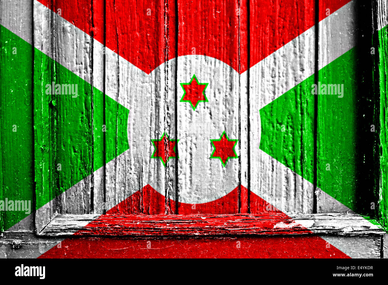 Flagge Burundis bemalt auf Holzrahmen Stockfoto