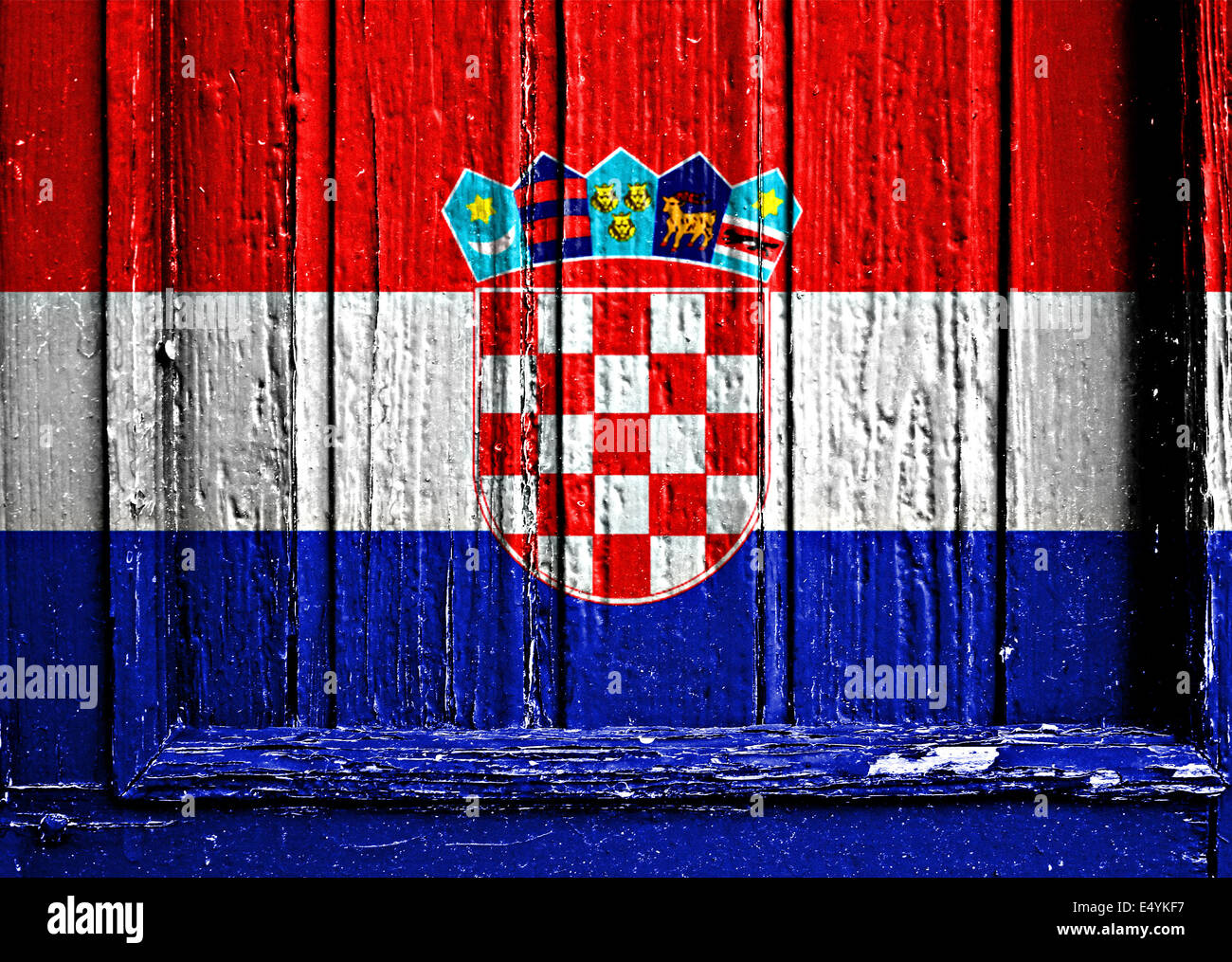 Flagge Kroatiens bemalt auf Holzrahmen Stockfoto