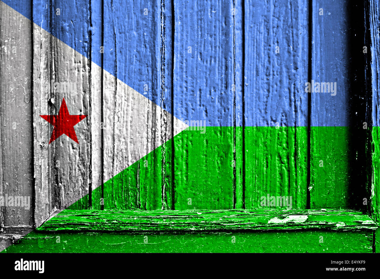 Flagge von Djbouti bemalt auf Holzrahmen Stockfoto