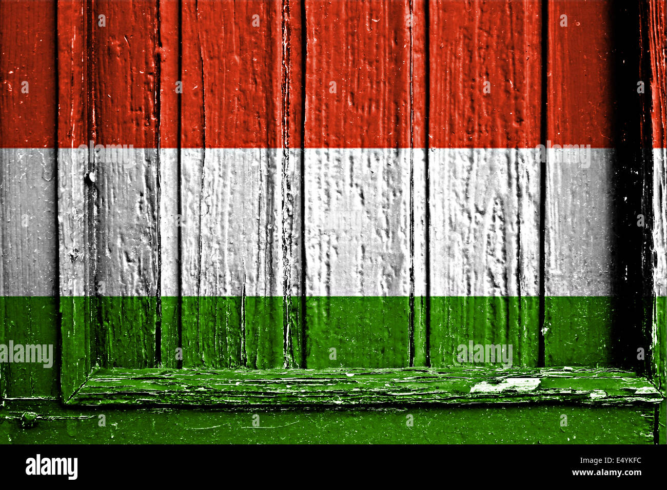 Flagge von Ungarn bemalt auf Holzrahmen Stockfoto