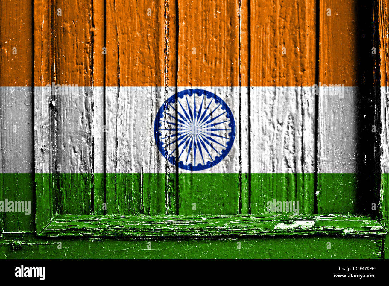 Flagge Indiens bemalt auf Holzrahmen Stockfoto