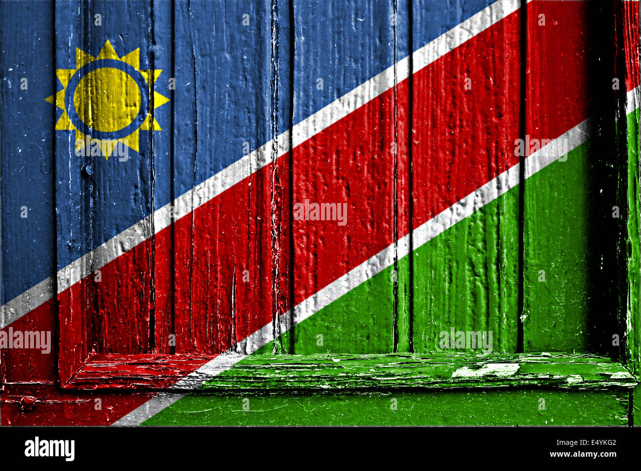 Flagge von Namibia bemalt auf Holzrahmen Stockfoto