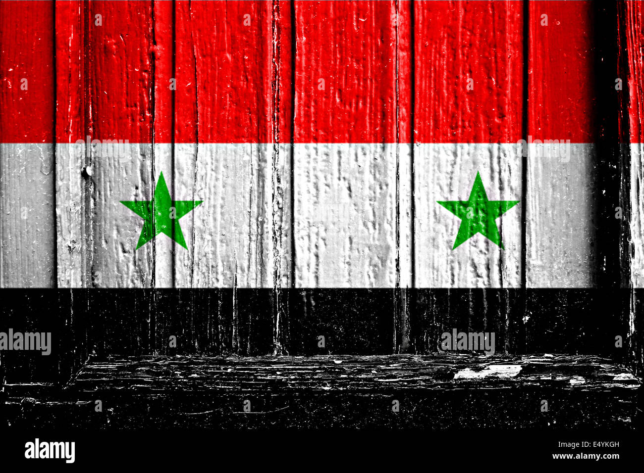 Flagge Syriens bemalt auf Holzrahmen Stockfoto
