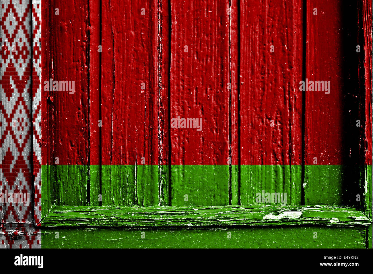 Flagge der Republik Belarus bemalt auf Holzrahmen Stockfoto
