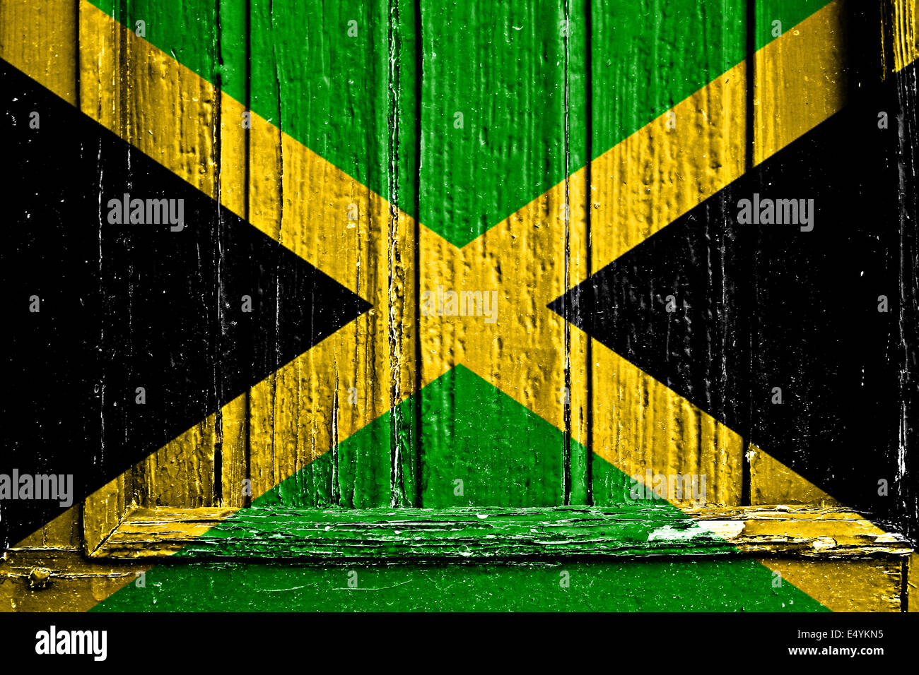 Flagge von Jamaika bemalt auf Holzrahmen Stockfoto