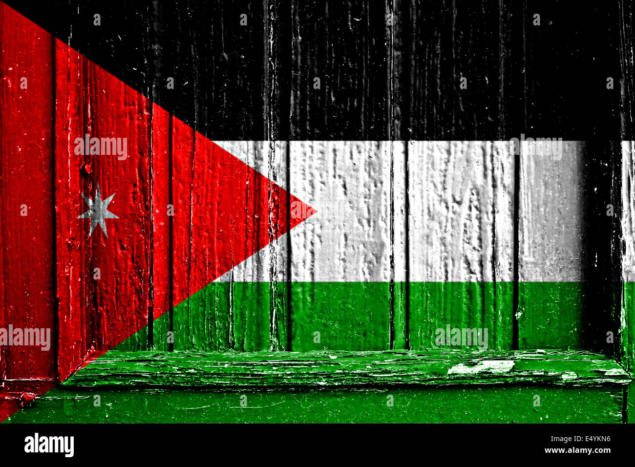 Flagge von Jordanien bemalt auf Holzrahmen Stockfoto