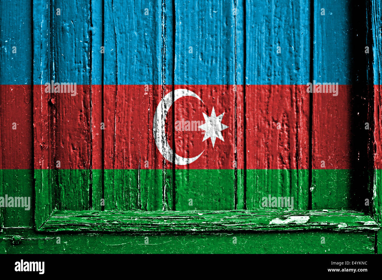 Flagge von Aserbaidschan bemalt auf Holzrahmen Stockfoto