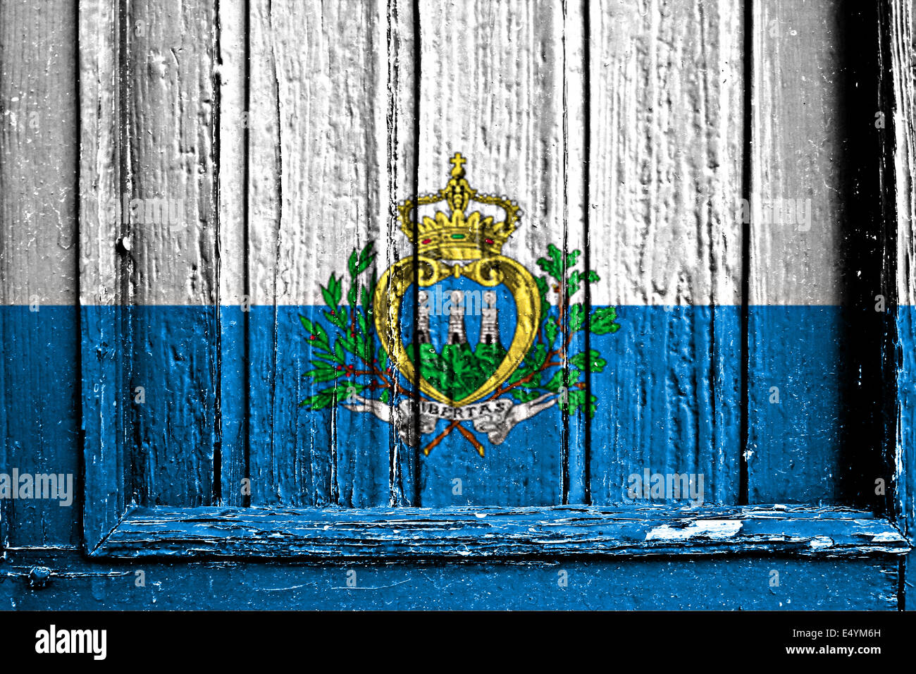 Flagge von San Marino bemalt auf Holzrahmen Stockfoto