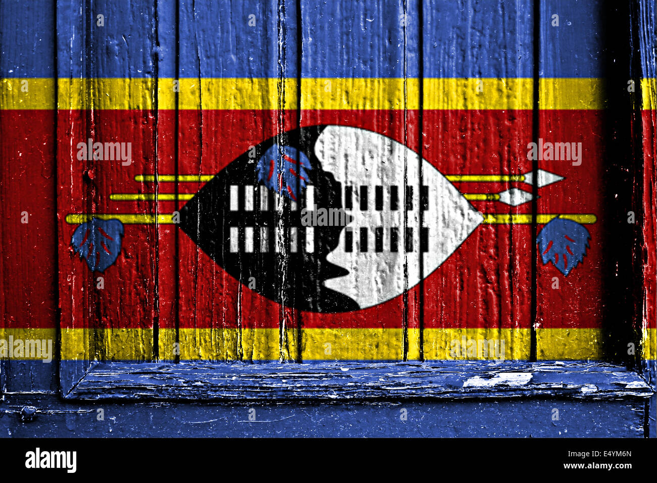 Flagge von Swasiland bemalt auf Holzrahmen Stockfoto