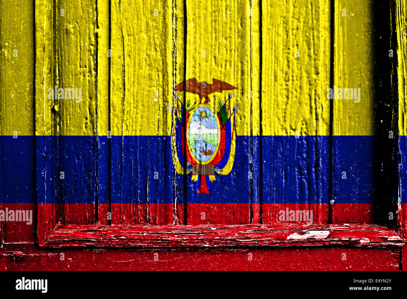 Flagge Ecuadors bemalt auf Holzrahmen Stockfoto