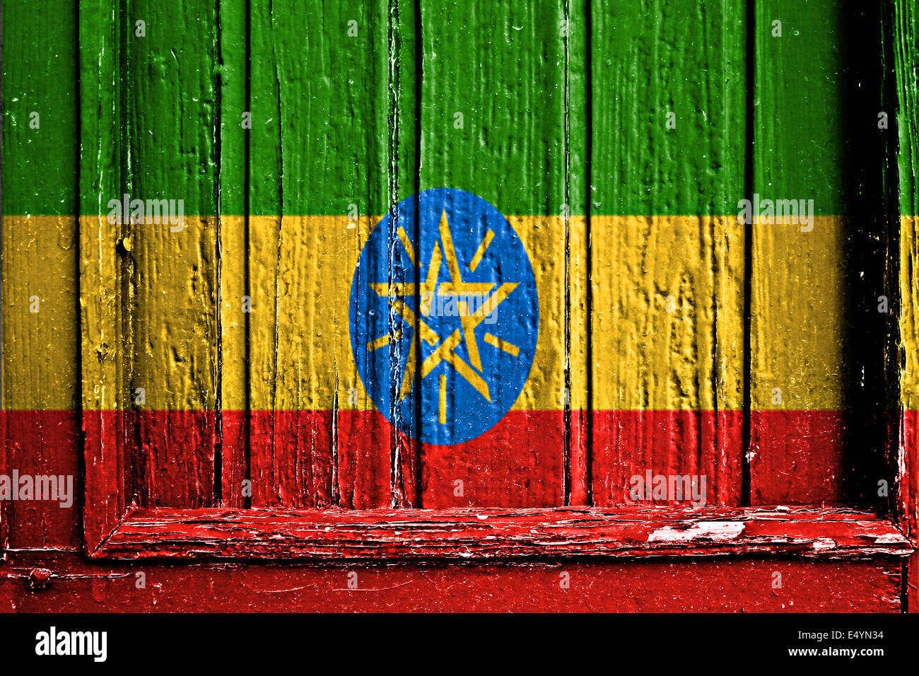 Flagge von Äthiopien bemalt auf Holzrahmen Stockfoto