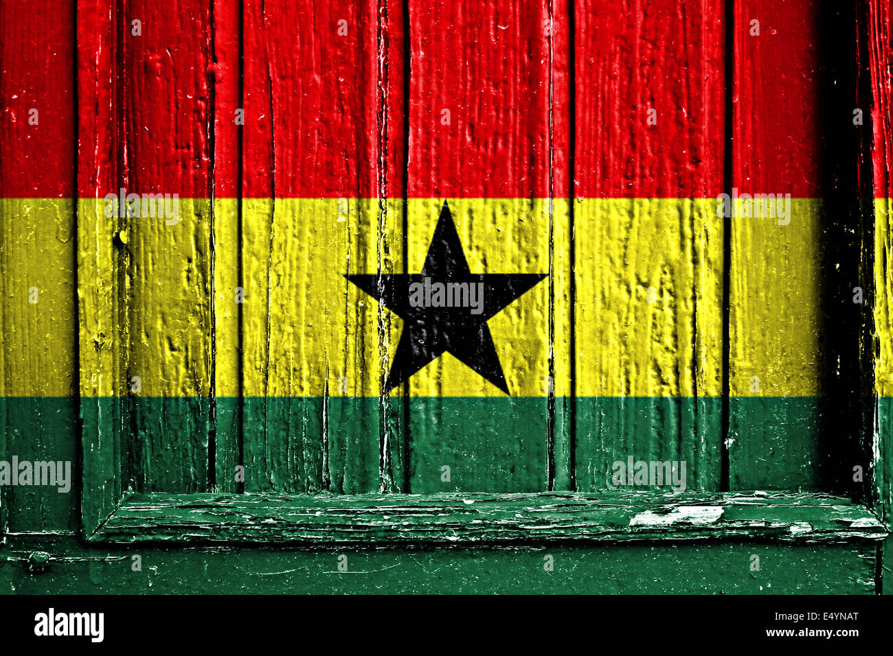 Flagge von Ghana bemalt auf Holzrahmen Stockfoto