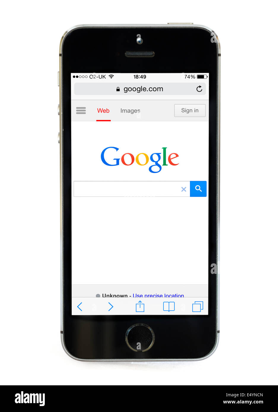 Google-Startseite auf einem Apple iPhone 5 s, UK Stockfoto