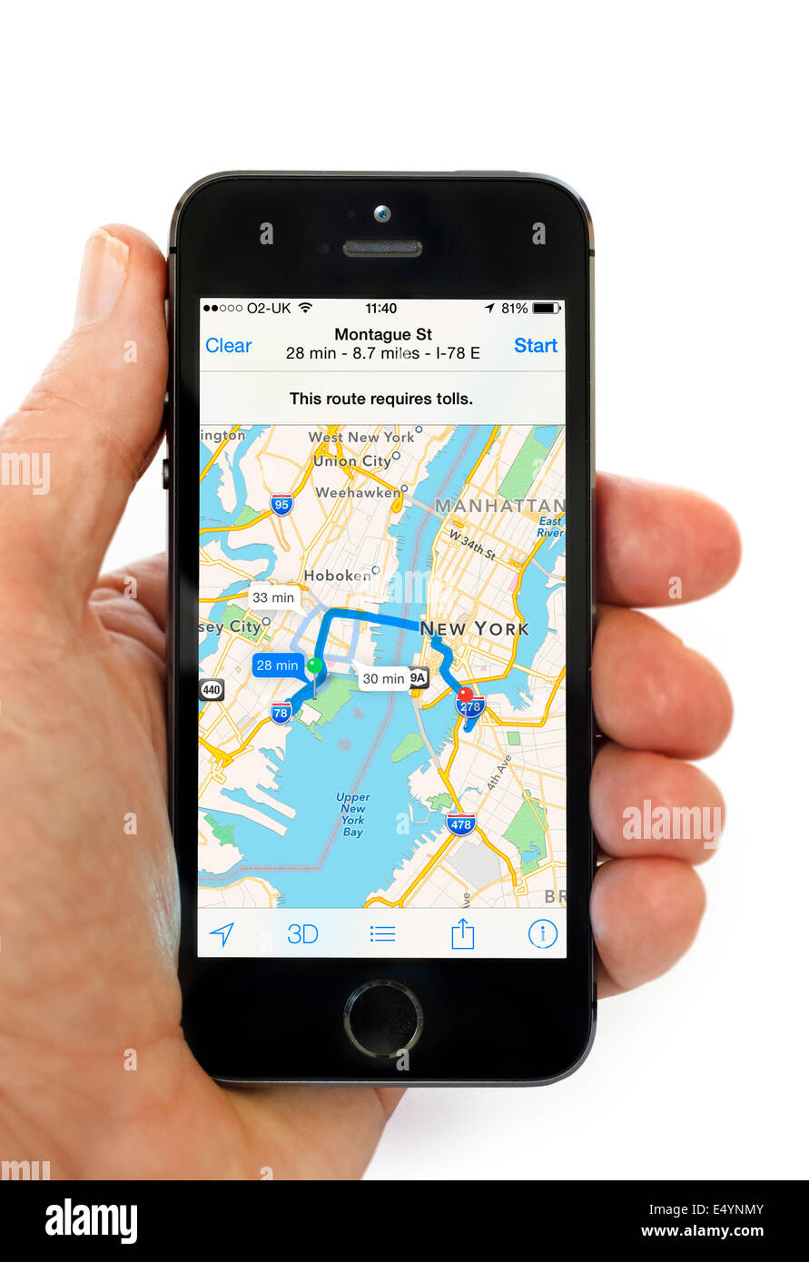 Unter Verwendung der Apple Maps-app auf iPhone 5 s, USA Stockfoto