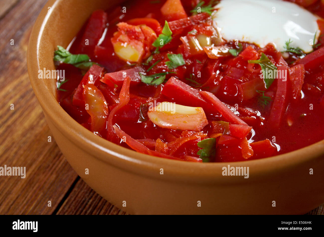 Russische Rote-Rüben-Suppe (Borschtsch) Stockfoto