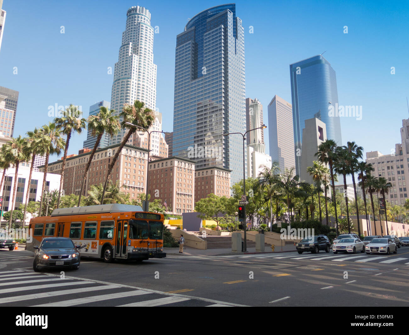 Ein Blick auf Pershing Square in Downtown Los Angeles, Kalifornien Stockfoto