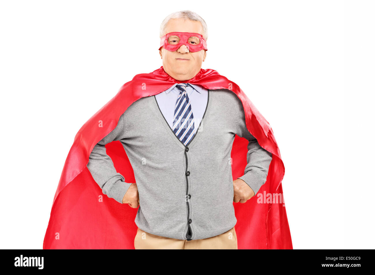 Ältere Menschen in Superhelden-Kostüm Stockfoto