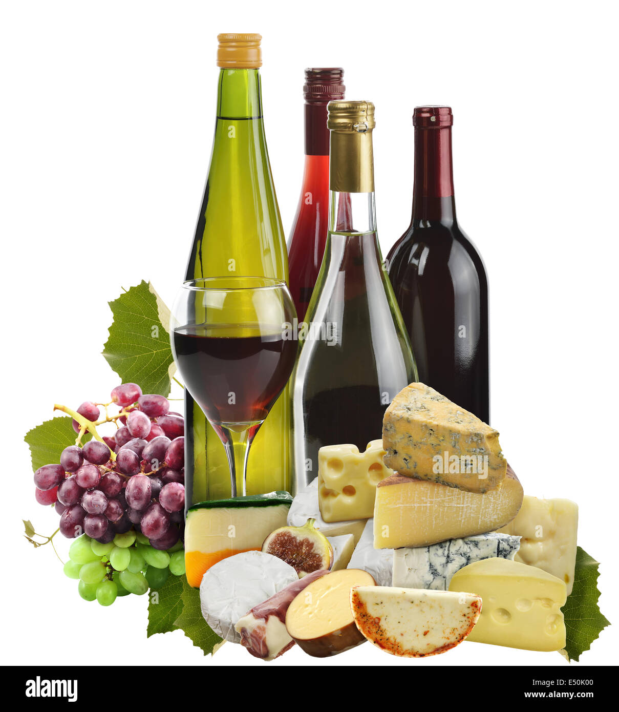 Wein, Trauben und Käse Stockfoto