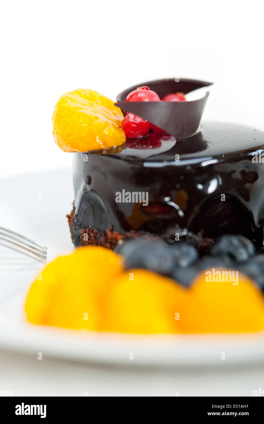 Schokolade und Obst Kuchen Stockfoto