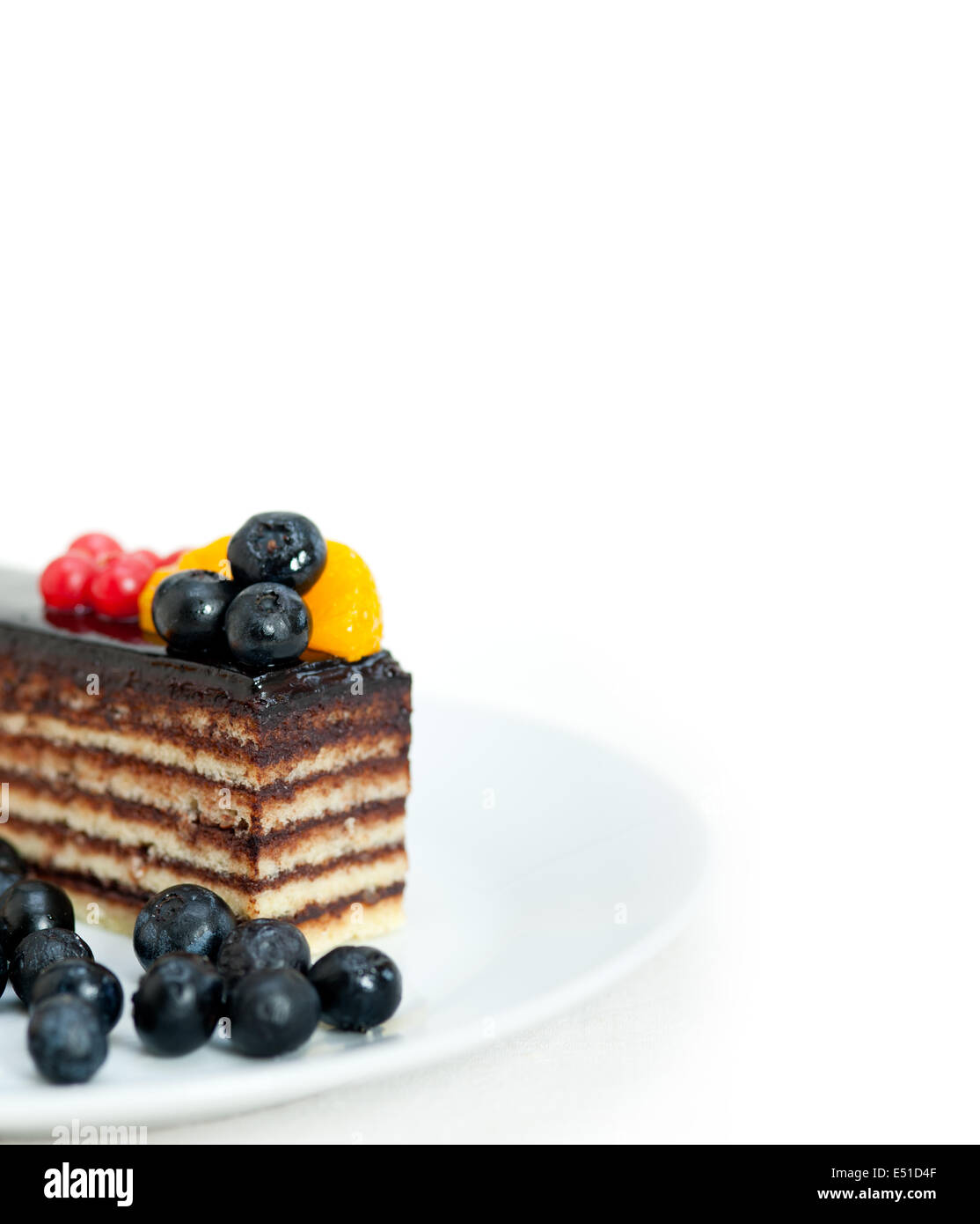 Schokolade und Obst Kuchen Stockfoto