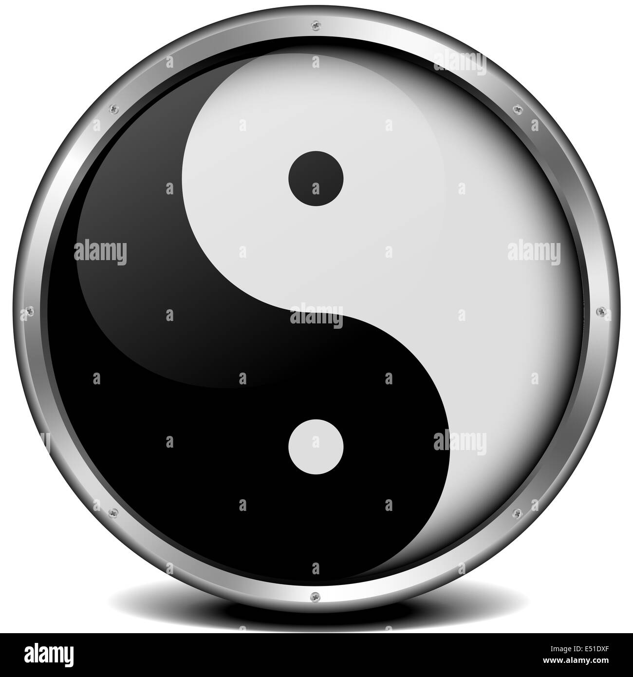 YinYang-Symbol mit Metallrahmen Stockfoto