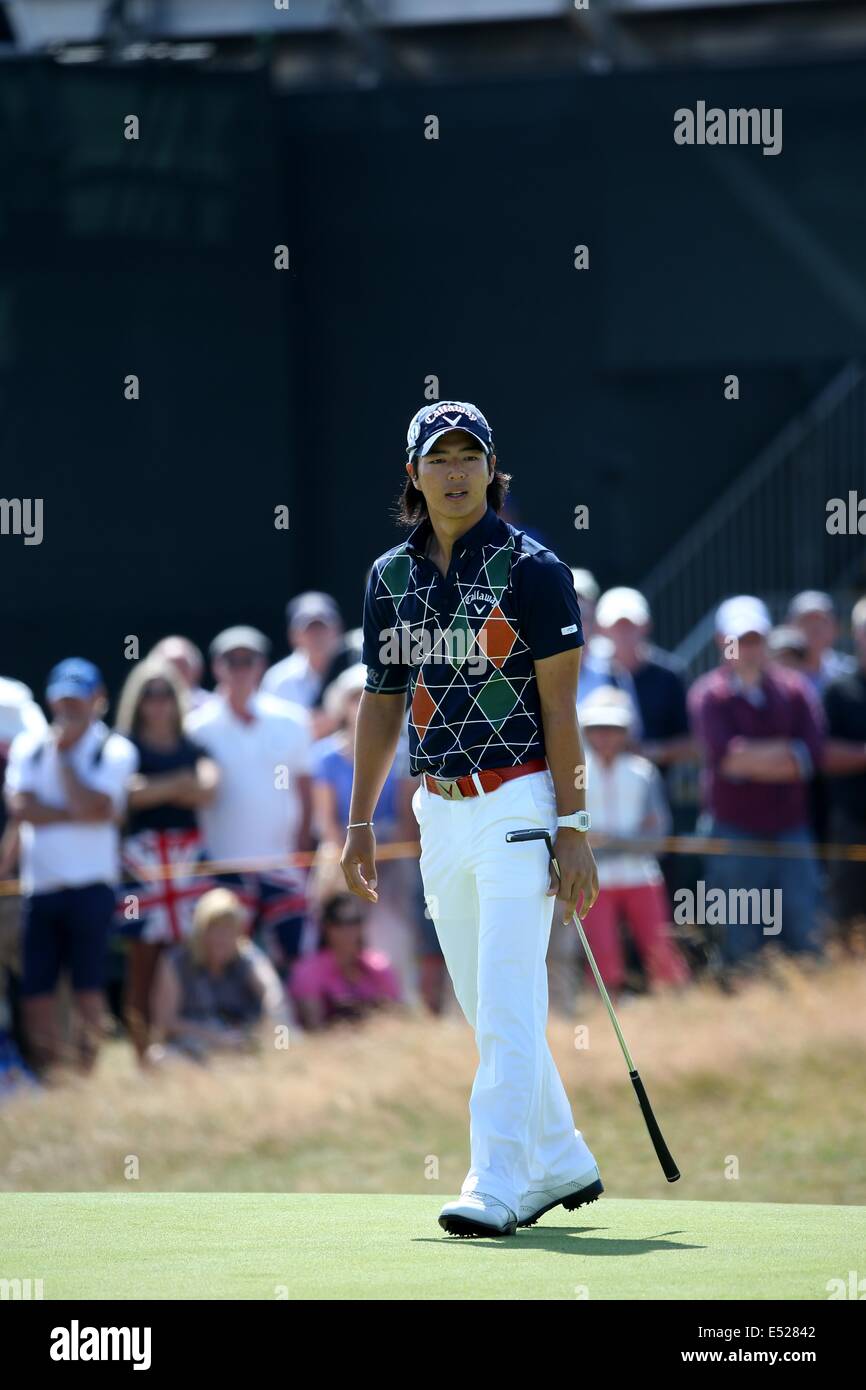 Ryo Ishikawa (JPN), 17. Juli 2014 - Golf: Ryo Ishikawa Japans putts auf dem 2. Loch in der ersten Runde der 143. British Open Championship am Royal Liverpool Golf Club in Hoylake, England. (Foto von Koji Aoki/AFLO SPORT) Stockfoto