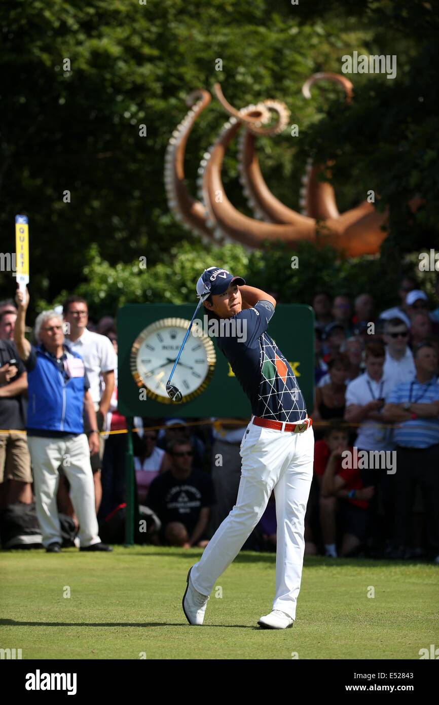 Ryo Ishikawa (JPN), 17. Juli 2014 - Golf: Ryo Ishikawa Japans putts auf dem 5. Loch in der ersten Runde der 143. British Open Championship am Royal Liverpool Golf Club in Hoylake, England. (Foto von Koji Aoki/AFLO SPORT) Stockfoto