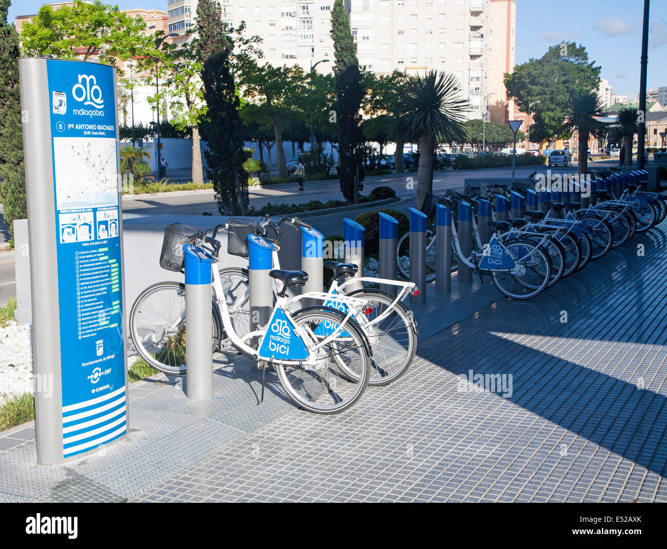 Málagabici Fahrrad-sharing-System Stadtzentrum Malaga, Spanien Stockfoto