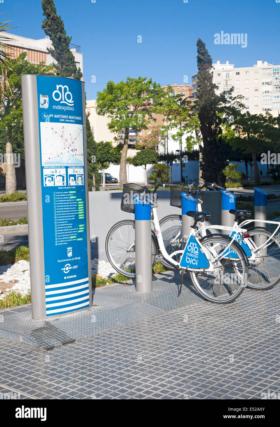 Málagabici Fahrrad-sharing-System Stadtzentrum Malaga, Spanien Stockfoto
